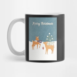 Merry Christmas, two small deer meeting in the snowy night Mug